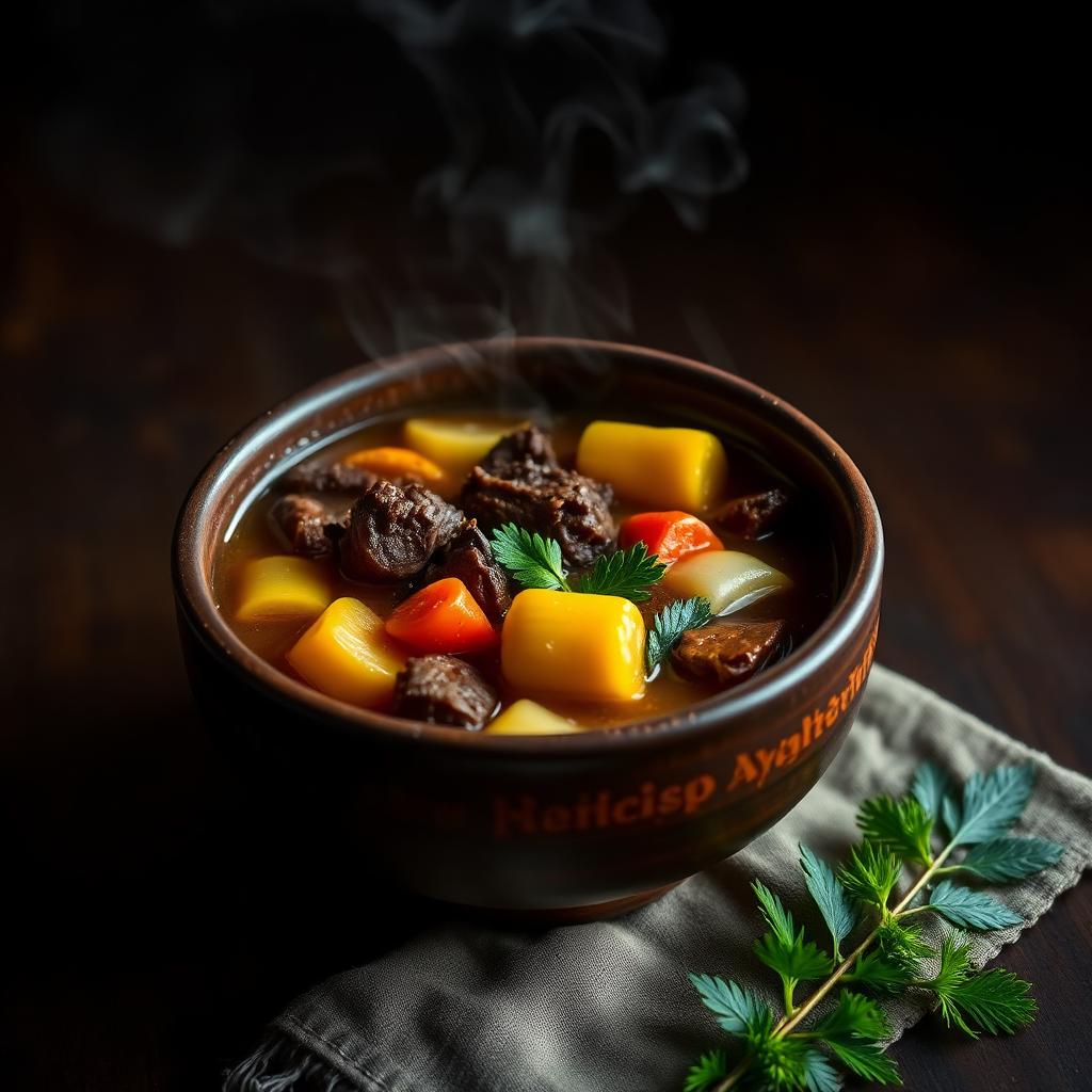 Bowl of Olla de Carne, Costa Rican beef and root vegetable soup